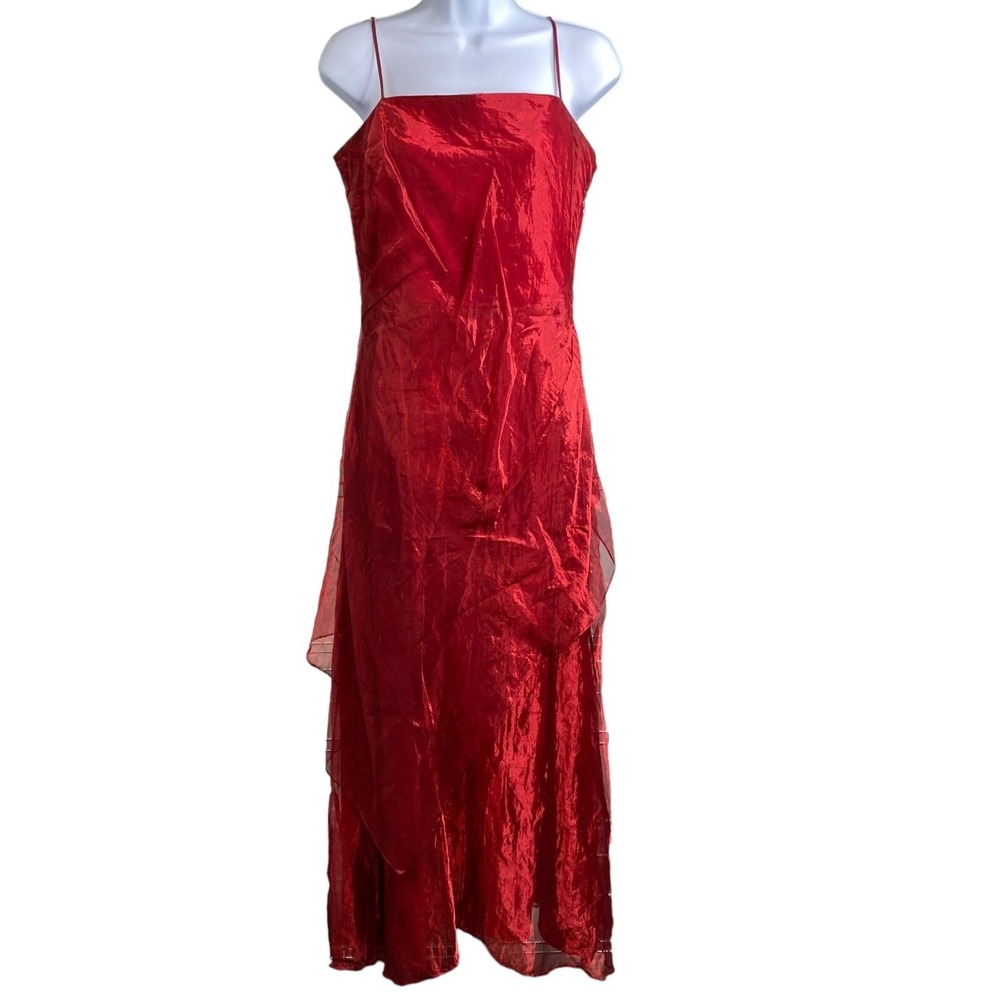 Del Rosario Red Silk Bias Cut Evening Gown Sz‎ 8 Formal Floor Length Dress Luxe